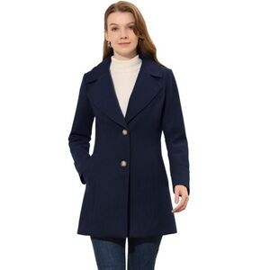 Allegra K Women's Elegant Notched Lapel
Button Single Breasted Winter Coat Navy